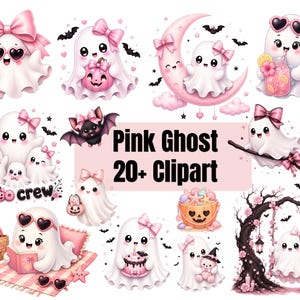 Pink Ghost Clipart Bundle | Cute Halloween Ghost PNG | Coquette Ghost Clipart | Kawaii Halloween PNG Commercial Use