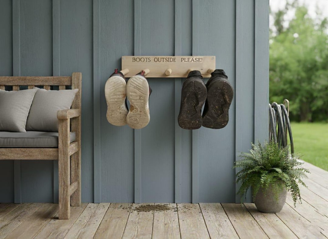 A Timber Boot Rack Wall Mounted Boot Storage, Entryway Outdoor Boot Holder, Wellington ...