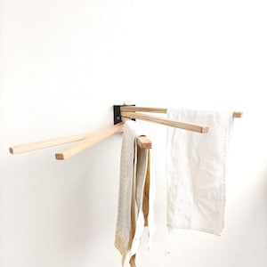 Folding Drying Rack, Wall Mounted Fold-Up Drying Hanger Furniture, Laundry Room Drying Rack, Wooden Drying Rack, Laundry Room Storage