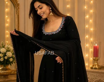 Elegant Georgette Embroidered Gown SetParty Wear Festive Collection grown