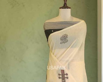 Traditional chanderi cotton saree, Designer floral pattern and weaving pallu, Indian women's saree