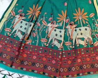 Traditional Cotton Saree with Muga Fabric, Zari Border & Lotus Butta Weaving All Over Body And Contrast Blouse Saree