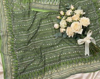 Faux Georgette Saree,Katdana & Real Mirror Work,Designer Indian Wedding Saree Party Wear Saree,Handwork Saree