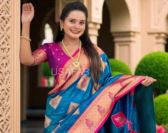 Silk Saree with Gold Zari and Meenakari Peacock Weaving