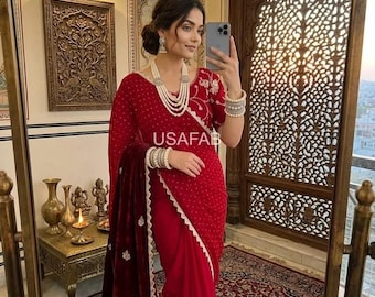 Pure Fendy Satin Silk Saree, Heavy Handcrafted Jharkhand Border, Designer Festive Wear Saree