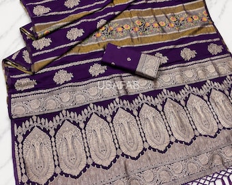 Designer Banarasi Khadi Georgette Silk Saree,Self Weaving Design saree,Zari Woven Pallu saree,Indian Saree