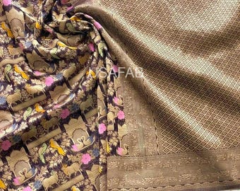 Elegant Kora Organza Silk Saree,Meenakari Pichwai Design,Jari Woven Border,Traditional Wedding Wear Saree