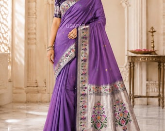 Paithani Silk Saree, Handwoven Butta Weaving Traditional Maharashtrian, Wedding wear, Indian saree