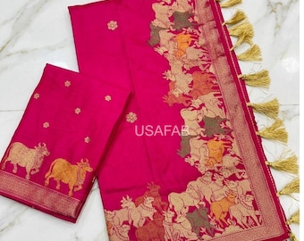 Premium Banarasi Khadi Silk Weaving Saree,Meenakari Woven Pallu Saree,Festive Wedding Wear saree
