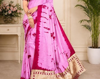 Shibori Satin Silk Saree, Zari Weaving Lagadi Patta Border, Rich Designer Pallu, Traditional, Wedding wear saree