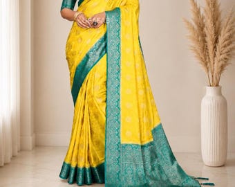 Handloom Satin Silk Saree, All Over Zari Weaving Butta Design Contrast  Woven Border Rich Traditional Pallu, Party Wear Saree