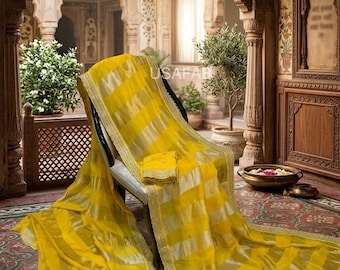 Indian Khadi Crepe Silk Saree,Rich Antique Zari Woven Pallu saree, Wedding Wear saree