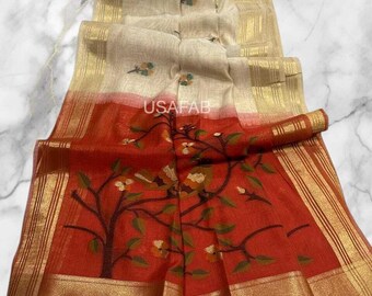 party wear Muga Cotton saree,colourfull resham weaving Jamdani contrast pallu,Indian Traditional Saree