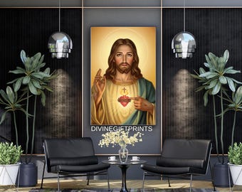Sacred Heart of Jesus Art, Christ Divine Mercy Print, Spiritual Catholic Wall Decor