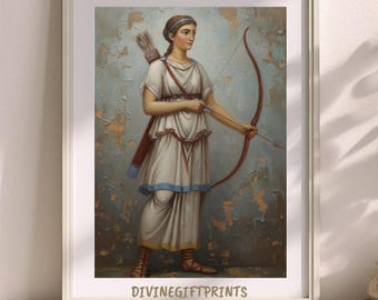 Arte de la diosa griega Artemisa, decoración de pared de mitología antigua, impresión al fresco de Diana Cazadora