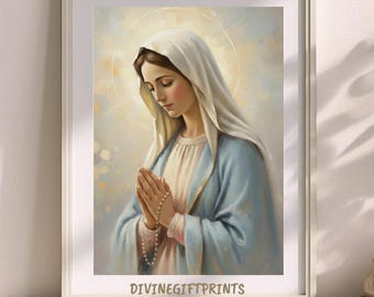 祈る聖母マリアの横顔 – 聖なるカトリックの祈りの壁アート | デジタル