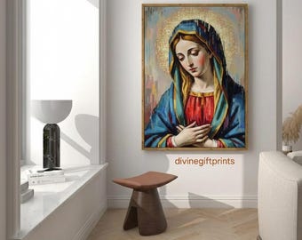 Virgin Mary Print: Sacred Mother Painting, Catholic Wall Art (Digital Download)