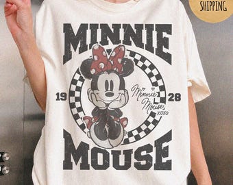 Retro Minnie Shirt, Minnie Mouse Comfort Colors Shirt, Checkered Disney Sweatshirt, Disney Girl Trip Shirt, Disney Family Shirt, Disney Trip