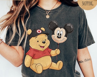 Vintage Disney Winnie The Pooh Teddy Winnie The Pooh Shirt, Pooh Mickey Ears Watercolor Shirt, Group Matching Shirt, Disneyland Shirt