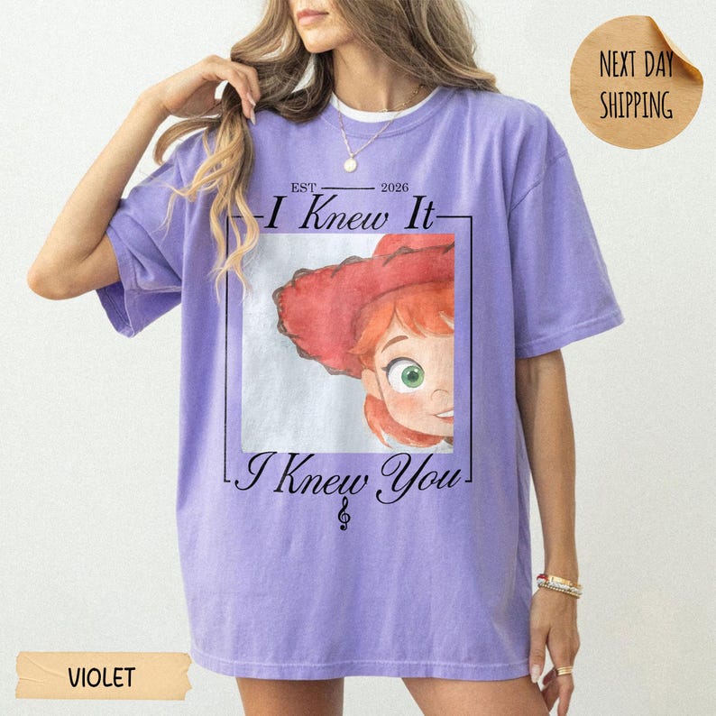 Watercolors TS Jessie Toy Story 5 Comfort Colors Shirt, Retro I Knew It I Knew You, Disneyland Toy Story Family Matching Tee Violet (only CF)
