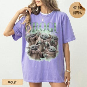 Vintage Disney Star Wars Grogu Comfort Colors Shirt, Disney Baby Yoda Tee, Retro Sci-Fi Graphic Tee, Mandalorian Gift Shirt, Cute Fan Tee Violet (only CF)