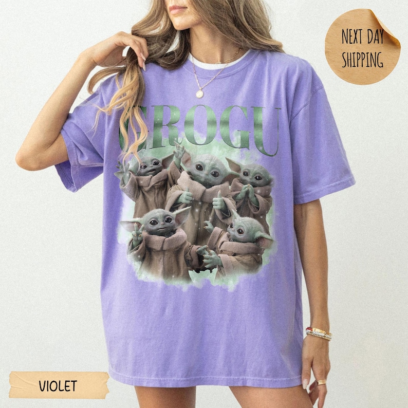 Vintage Disney Star Wars Grogu Comfort Colors Shirt, Disney Baby Yoda Tee, Retro Sci-Fi Graphic Tee, Mandalorian Gift Shirt, Cute Fan Tee Violet (only CF)
