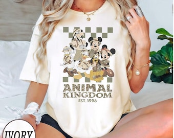 Camiseta vintage de cuadros de leopardo de Mickey y sus amigos de Animal Kingdom, camisa a juego para el safari de Disney, atuendo para vacaciones en los parques de Disney