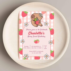Capybara Birthday invitation, Cute Floral Pink Girls Capybara Party Invite, Spring Capy Birthday | Canva EDITABLE Printable Instant Download