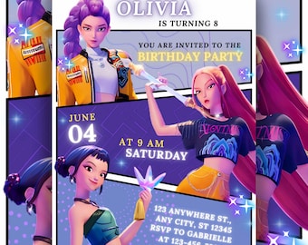 Kpop Demon Hunters Birthday Invitation | Huntrix Invitation | Printable Demon Hunters Invitation | Kids Birthday Invitation | Canva Template