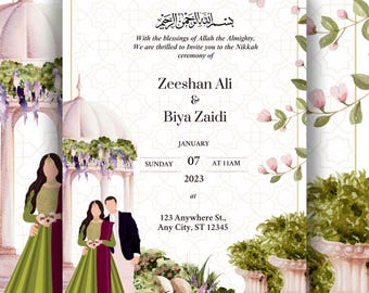 Editable Islamic Nikkah Invitation Template, Luxury Floral Nikkah Invitation, Muslim Wedding Invite, Reception Walima Invite, Canva Template