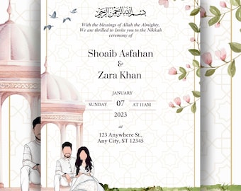 Editable Islamic Nikkah Invitation Template, Luxury Floral Nikkah Invitation, Muslim Wedding Invite, Reception Walima Invite, Canva Template