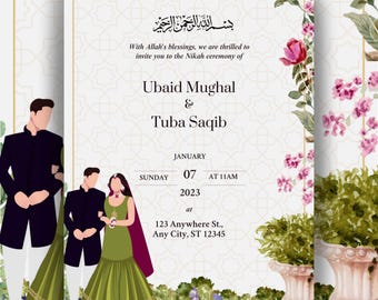 Editable Islamic Nikkah Invitation Template, Luxury Floral Nikkah Invitation, Muslim Wedding Invite, Reception Walima Invite, Canva Template