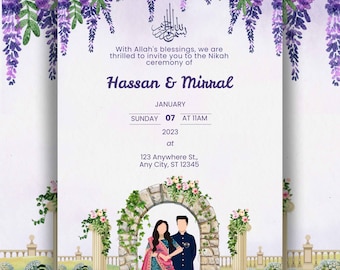 Editable Islamic Nikkah Invitation Template, Luxury Floral Nikkah Invitation, Muslim Wedding Invite, Reception Walima Invite, Canva Template