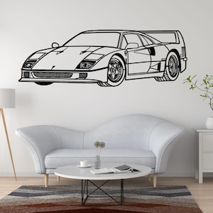 Ferrari F40 Steel Wall Art, Classic 1987 Supercar Metal Wall Decor For Garage Or Living Room, Retro Car Silhouette, Gift For Auto Collectors