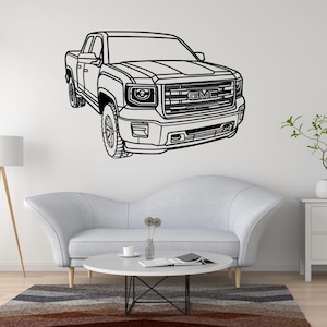 2014 GMC Sierra Metal Wall Art, Full-Size Truck Silhouette Wall Decor, Black Steel Pickup Garage Sign Gift For Him, Man Cave Truck Art
