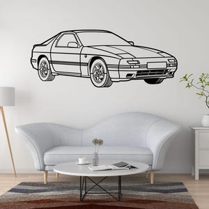 Mazda RX-7 FC Metal Wall Art, JDM 80s Rotary Car Silhouette Wall Decor, Black Steel RX7 Garage Sign Gift For Him, Classic Sports Car