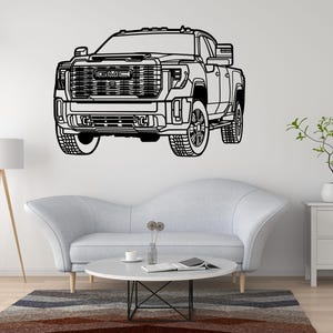 2024 GMC Sierra Denali HD Metal Wall Art, Luxury Truck Silhouette Wall Decor, Black Steel Garage Sign Gift For Him, Premium Pickup