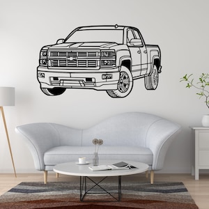 2014 Chevy Silverado Metal Wall Art Pickup Truck Silhouette Decor for Garage Office Man Cave Auto Enthusiast Gift Modern Style