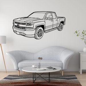 2017 Chevy Silverado Metal Wall Art Pickup Truck Silhouette Decor for Garage Office Man Cave Auto Enthusiast Gift Modern Style