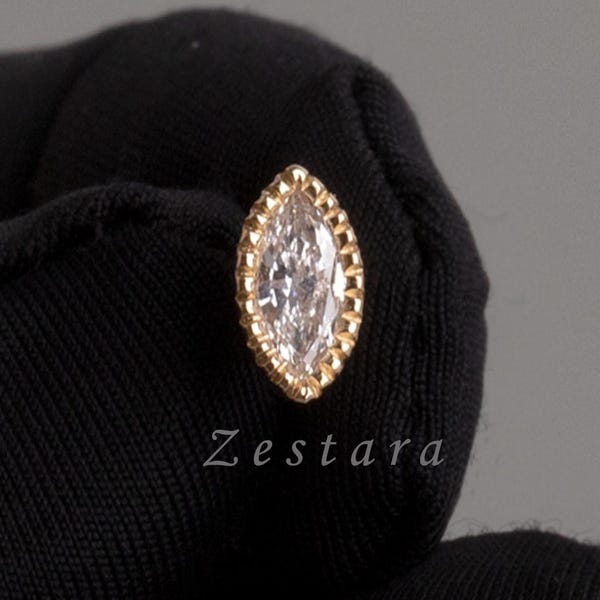 Marquise Cut Lab Diamond Stud Earring, Solid Gold Helix Piercing Jewelry