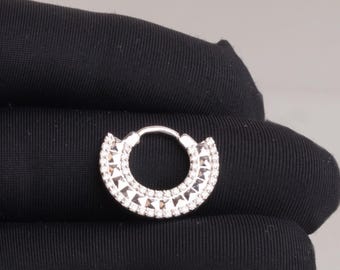 14K Gold Sunburst Septum Clicker with Moissanite Diamonds, Cartilage Hoop Piercing Jewelry