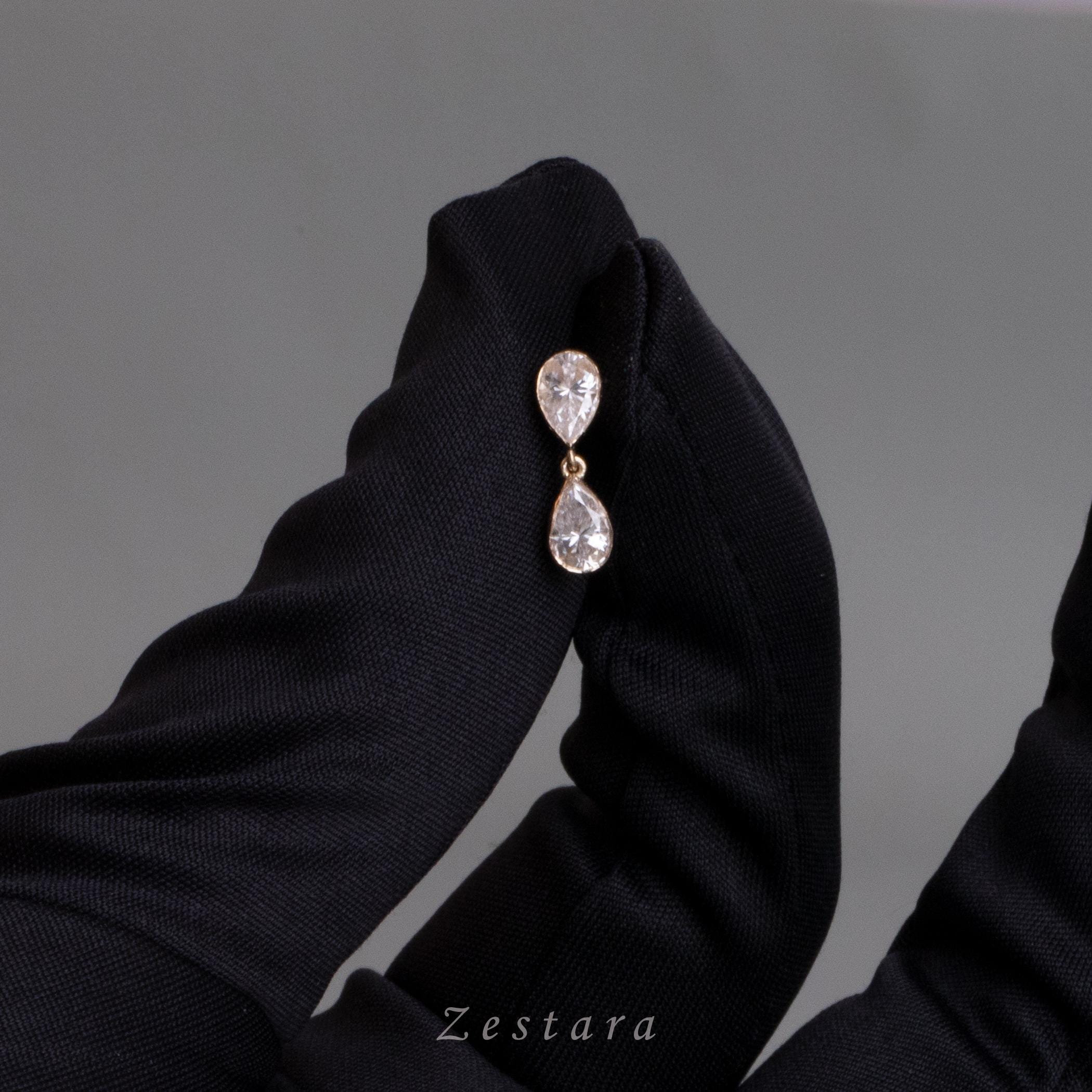 14K Gold Double Pear Diamond Flat Back Earring Tragus Helix Piercing…