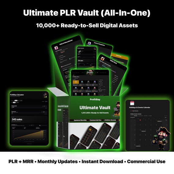 1,000,000+ PLR MRR Digital Assets | Notion Template, Commercial Use