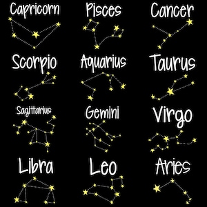 Horoscope PNG des 12 signes du zodiaque, astrologie Clipart ensemble, sublimation drôle sarcastique zodiaque Design, téléchargement numérique