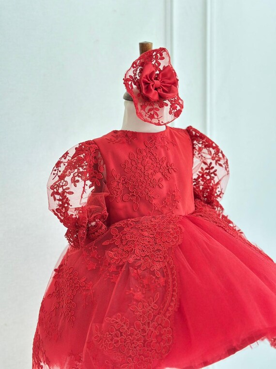 Red Lace Christmas Baby Dress, Handmade Holiday Toddler Gown, First Birthday  & Party Outfit - Etsy