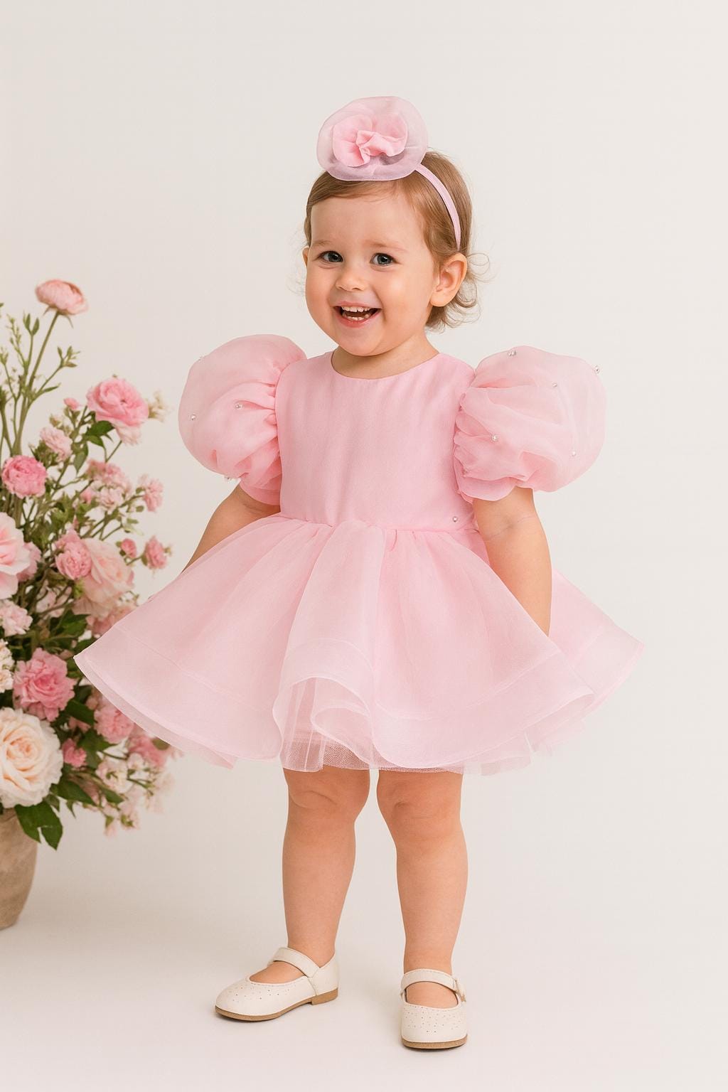 Frill Dress Light Pink Dress For Baby Girl Lucy Puff Sleeve Candy Pink Baby  Dress  A