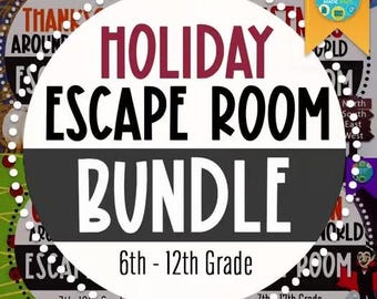 Holiday Geography Escape Room Bundle | Halloween, Thanksgiving & Christmas