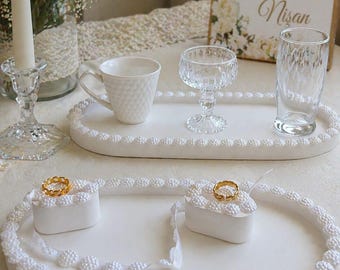 Söz Nişan Tepsisi Seti – El Yapımı Beton İnci Detaylı