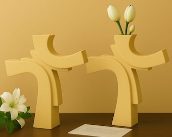 Concrete Modern Decorative Sculptural Form Vase – Minimalist Design Vase Set of 2