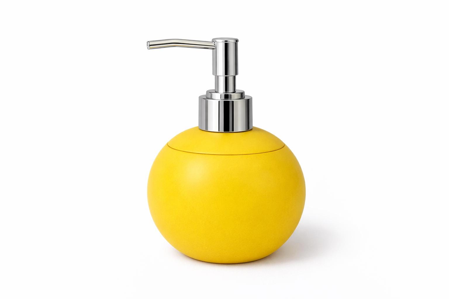 Handmade Yellow Concrete Soap Dispenser: Modern Bathroom Accessory with Gold Lid
